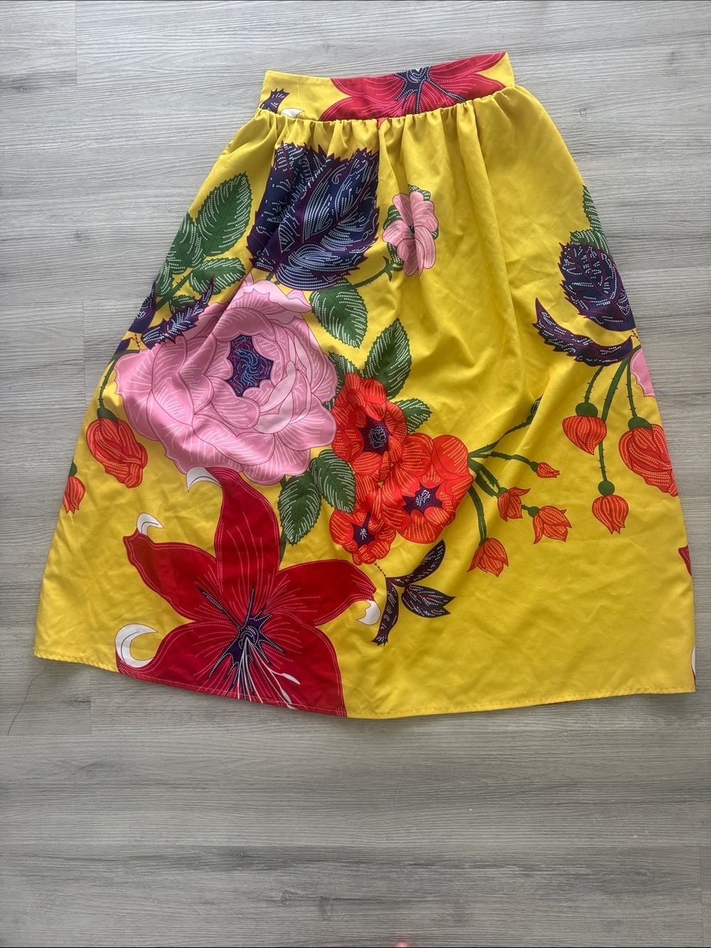 Bright Floral Yellow Midi Skirt medium